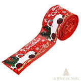 Ruban de Noël rouge à motif de camionnette blanche et sapin, enroulé en forme de S