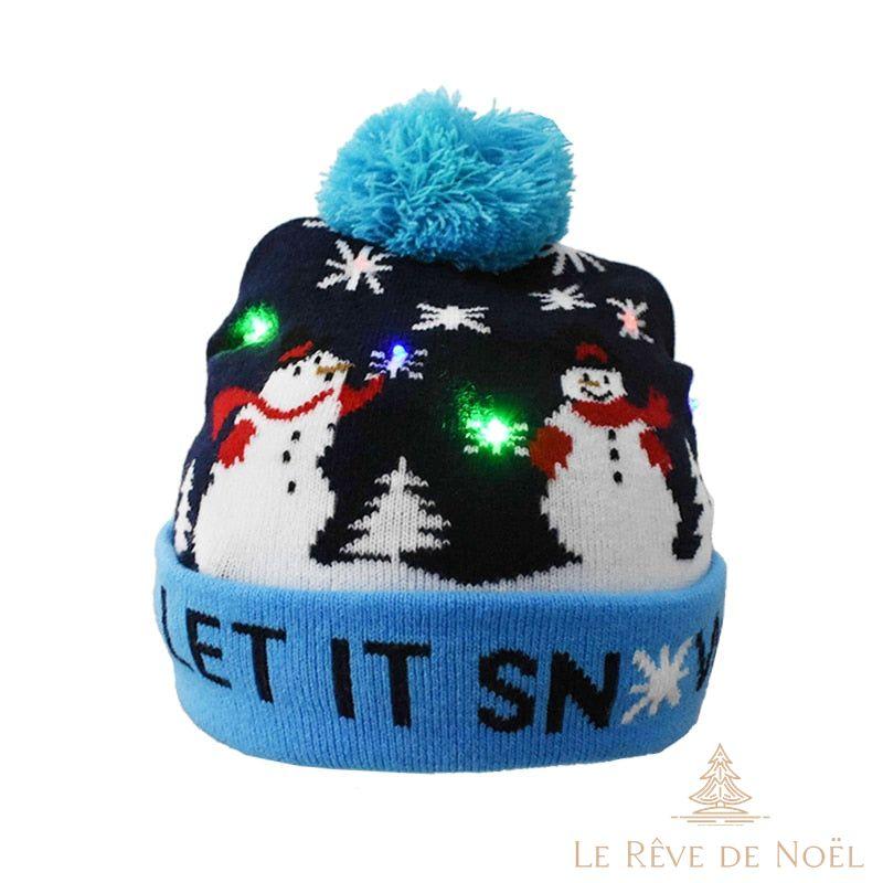 Bonnet de Noël  Led - Bonhomme de neige noir
