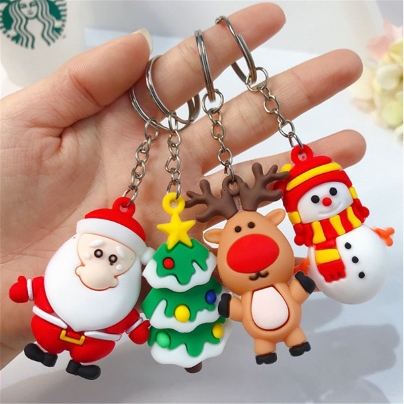 Porte clé de Noël - Père Noël, Sapin, Renne et Bonhomme de neige