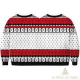 Dos du pull de Noël double à deux encolures, rayures rouges et noires sans motif figuratif