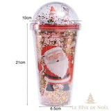 Schéma des dimensions du gobelet Père Noël pailleté : 21 cm de haut, 10 cm au dôme, 6,5 cm à la base