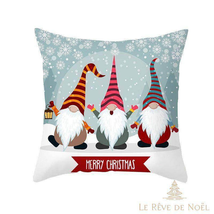 Housse de coussin de Noël : Lutins chapeaux rayés