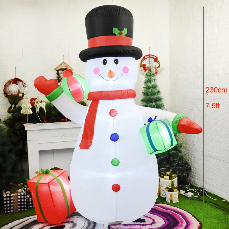 Structure de Noël gonflable : Bonhomme de neige avec cadeau vert
