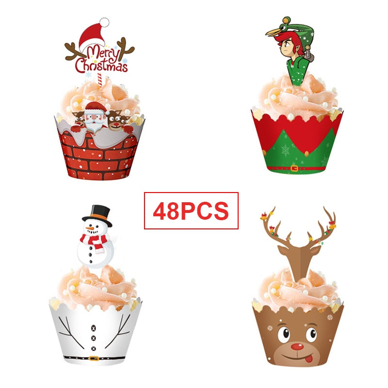Emballage de Cupcake de Noël en papier : 48 Pieces