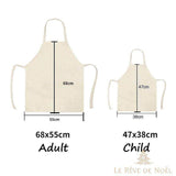 Schéma des tailles du tablier : version adulte 68x55 cm et version enfant 47x38 cm