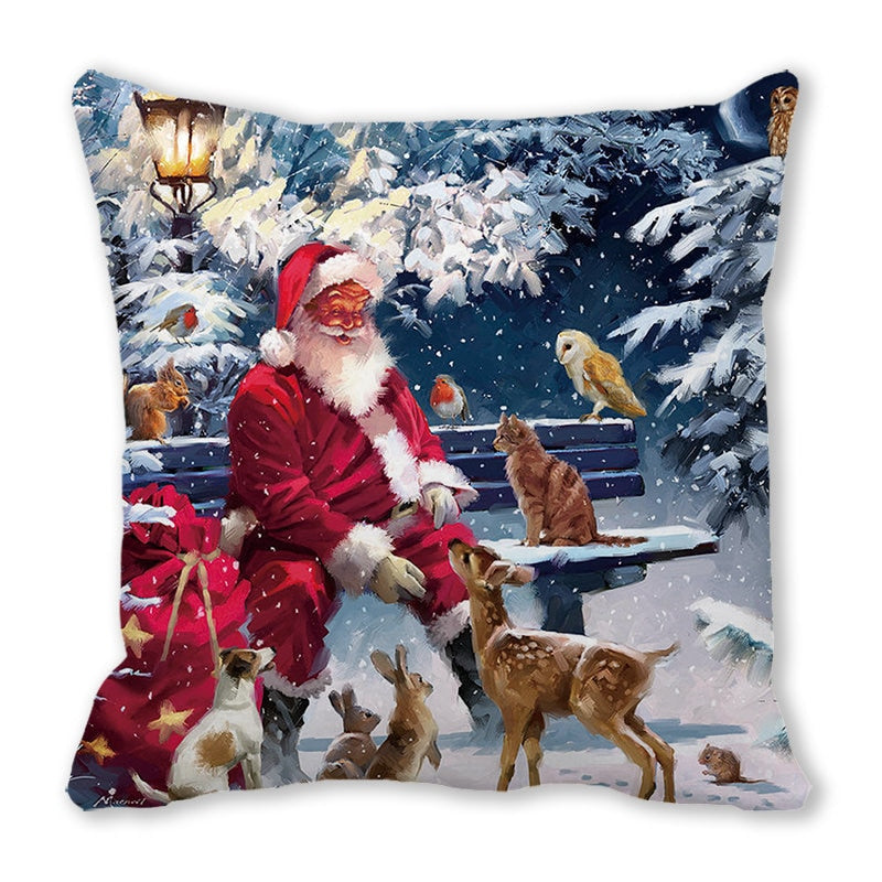 Housse de coussin de Noël : Père Noël avec les animaux