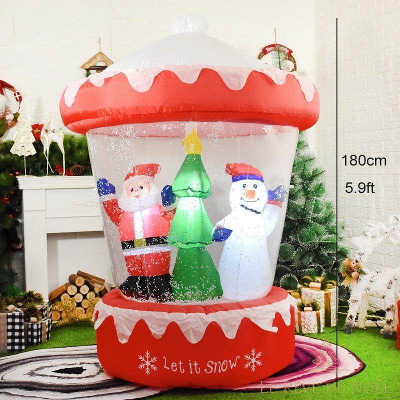 Structure de Noël gonflable : Manège enneigé avec Père Noël Sapin Bonhomme de neige