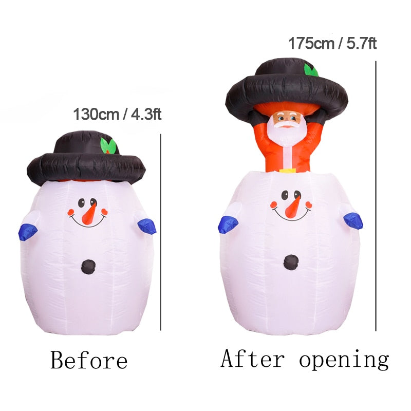 Structure de Noël gonflable : Père Noël caché dans un Bonhomme de neige