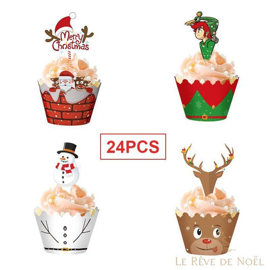 Emballage de Cupcake de Noël en papier : 24 pièces