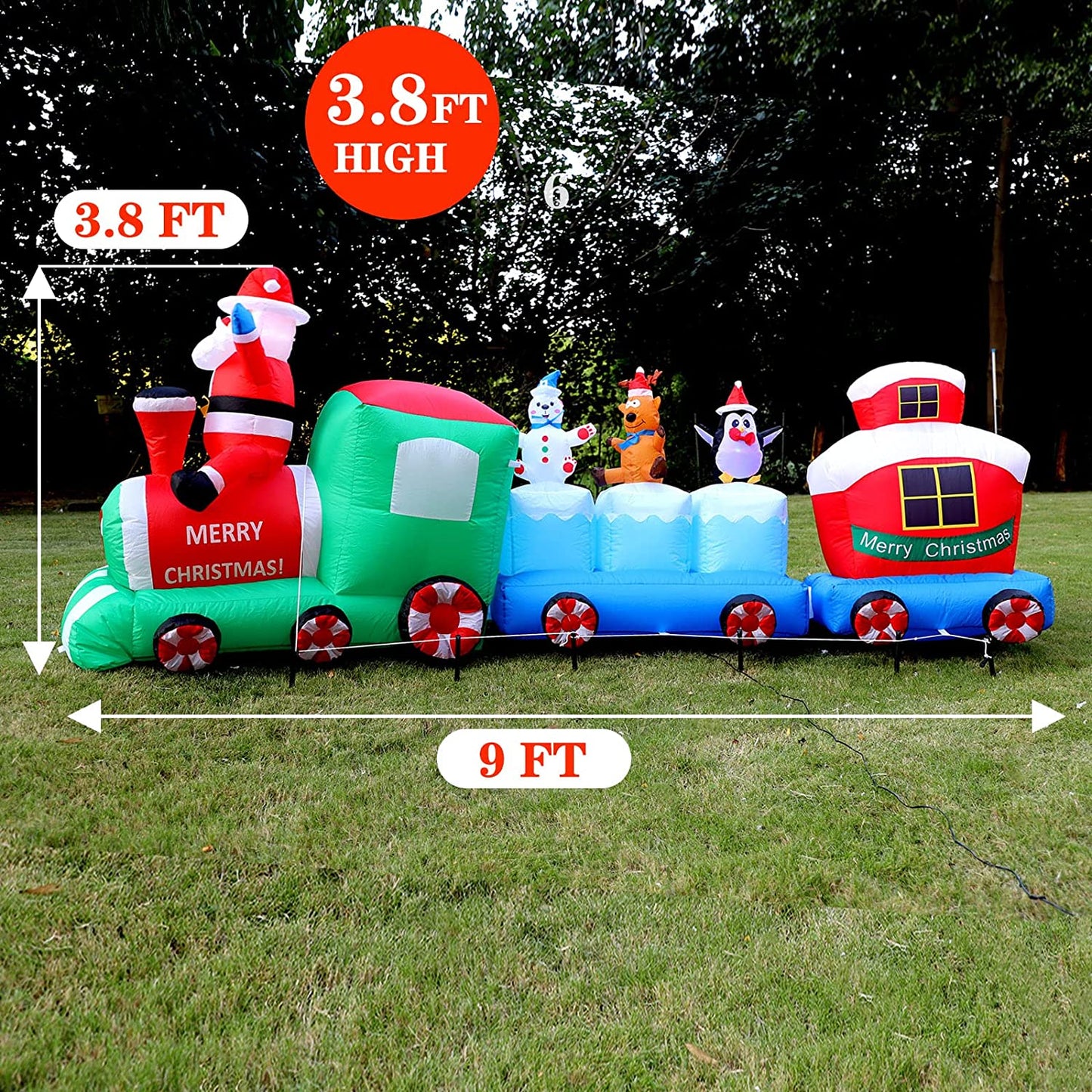 Structure de Noël gonflable : Train du Père Noël avec ses amis