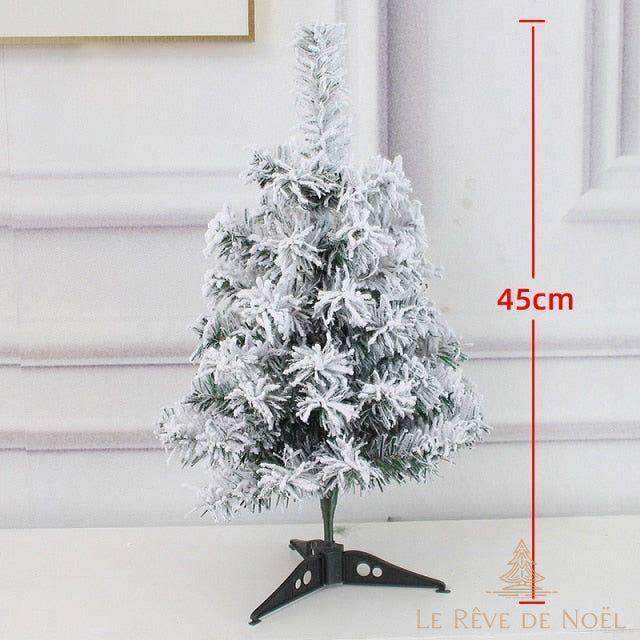 Petit sapin enneigé sur pied noir, ligne de cote indiquant une hauteur de 45 cm