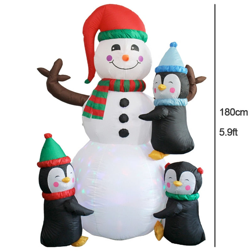 Structure de Noël gonflable : Bonhomme de neige avec pingouins