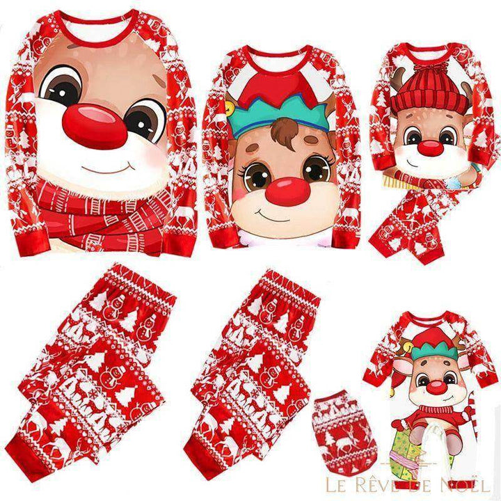 Pyjama de Noël à plat : hauts à motif tête de renne, pantalon rayé et body pour bébé