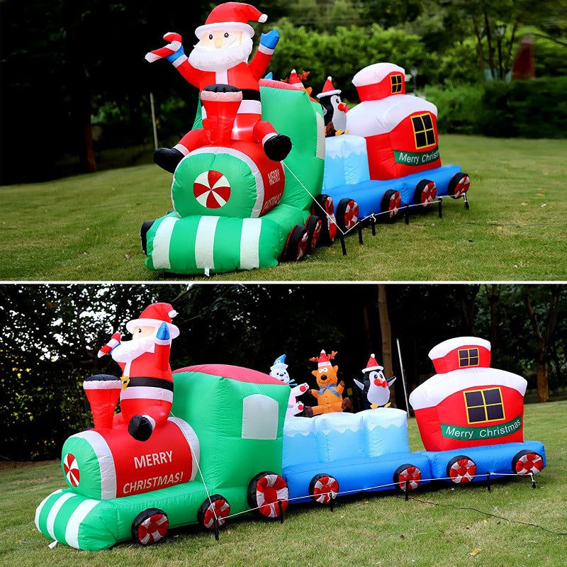 Structure de Noël gonflable : Train du Père Noël avec ses amis
