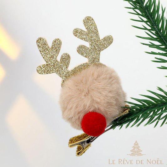 Pince à cheveux de Noël : Renne beige