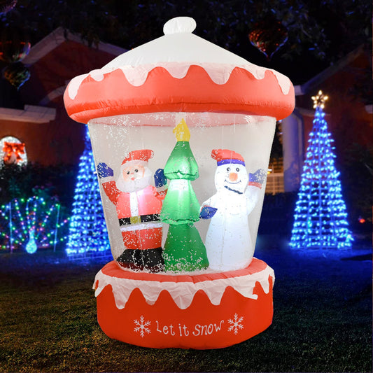 Structure de Noël gonflable : Manège enneigé avec Père Noël Sapin Bonhomme de neige
