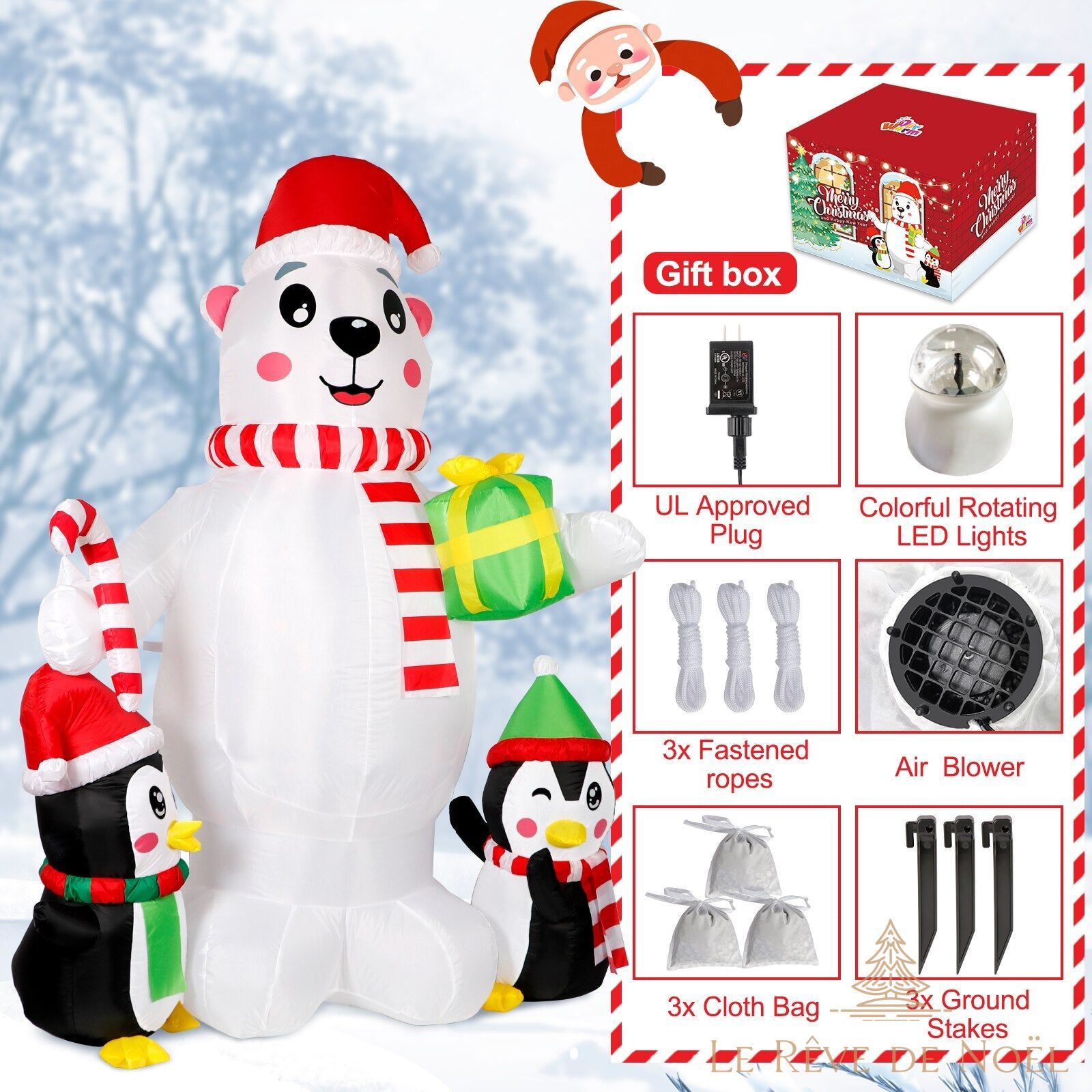 Structure de Noël gonflable :  Ours polaire avec pingouin