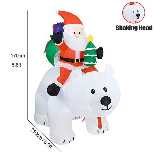 Structure de Noël gonflable : Père Noël sur un ours blanc
