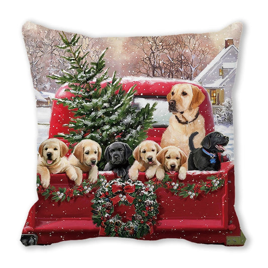 Housse de coussin de Noël : Famille de chiens