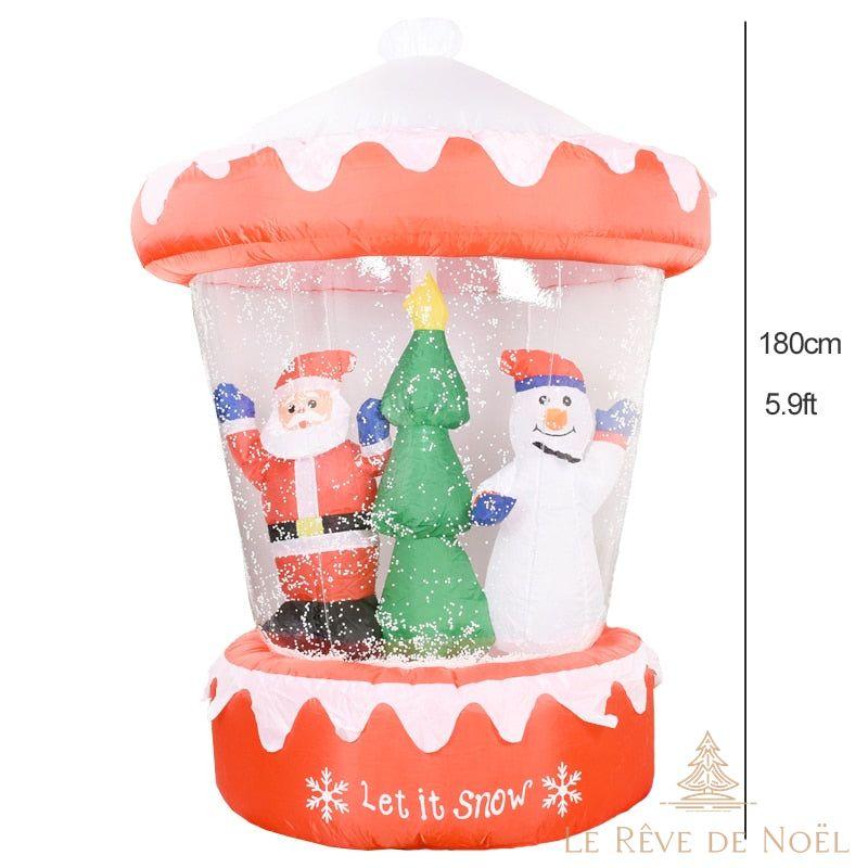 Structure de Noël gonflable : Manège enneigé avec Père Noël Sapin Bonhomme de neige