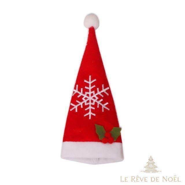 Porte-couvert Père Noël seul, bonnet rouge à pompon blanc, broderie flocon et houx, poche vide
