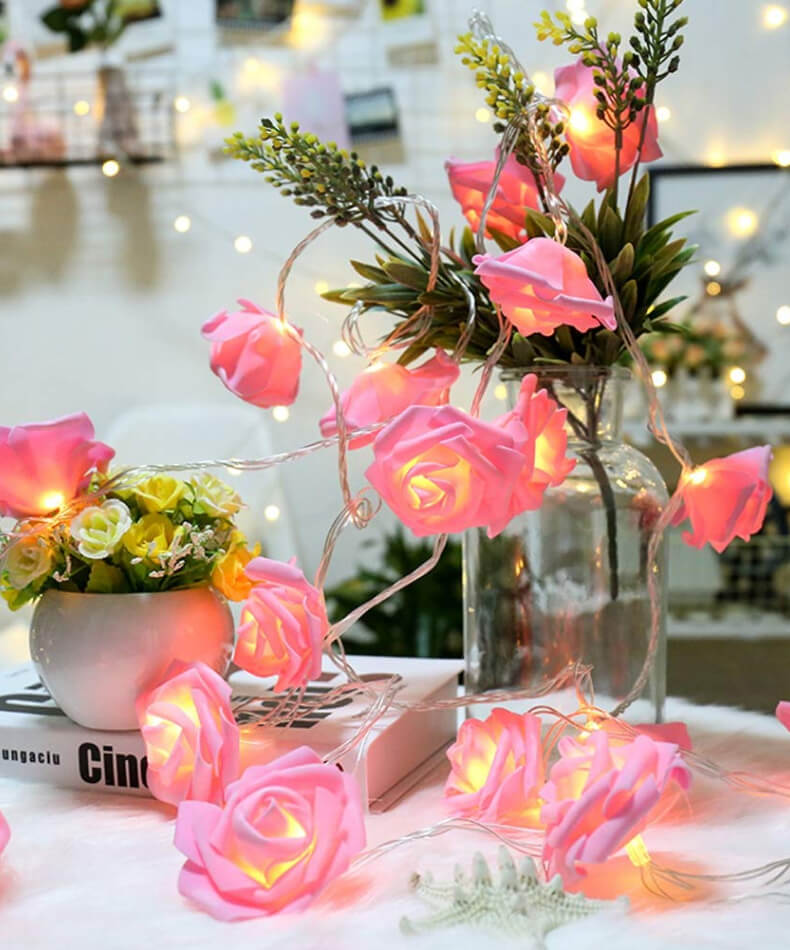 Guirlande lumineuse - motif roses roses