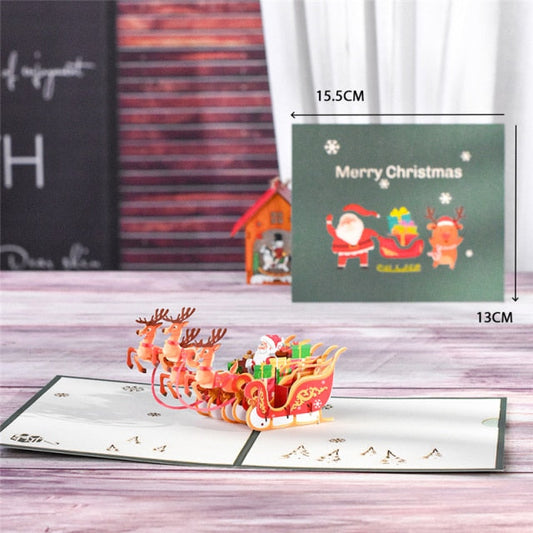 Carte De Noël 3D - Père Noël et ses rennes