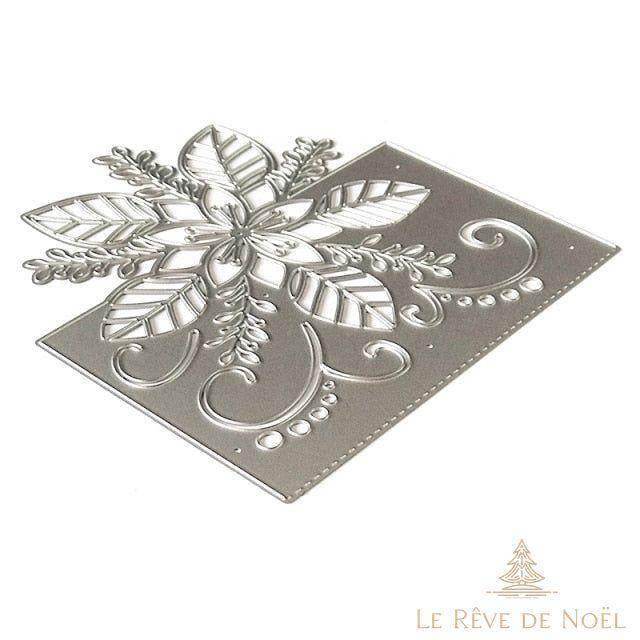 Pochoir de découpe en métal représentant une fleur de Noël à pétales pointus et feuillage